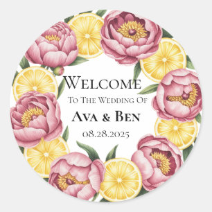 Dusty Pink and Yellow Lemon Slice Wedding Runder Aufkleber