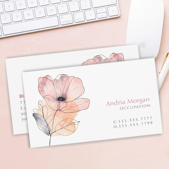 Dusty Pink Aquarell Blume, Name, Info, Weiß Visitenkarte (Von Creator hochgeladen)