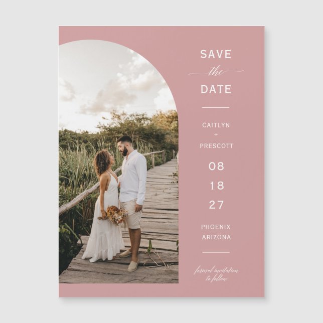 Dusty Pink Arch Foto Save the Date Magnetkarte (Vorderseite)