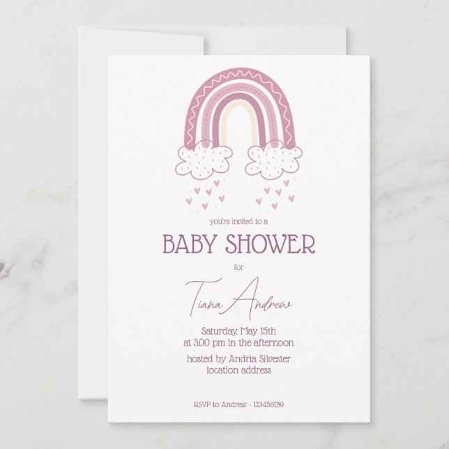 Dusty Pink Baby Girl Boho Style Babydusche Einladung (Vorderseite)