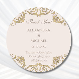 Dusty Pink Baroque Christian Wedding Thank You  Runder Aufkleber