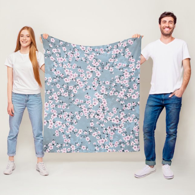 Dusty Pink Blaue Kirschblüten Fleecedecke (Beispiel)