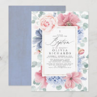 Dusty Pink Blue Blumen Elegante Girls Taufe