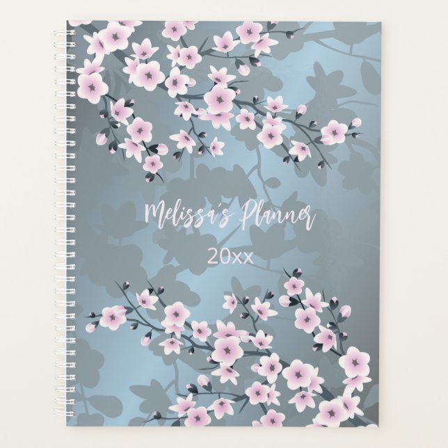 Dusty Pink Blue Cherry Blossom Jahr Planer (Vorderseite)