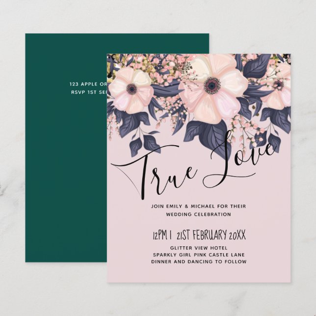 Dusty Pink Blue Floral Wedding Budget (Vorne/Hinten)