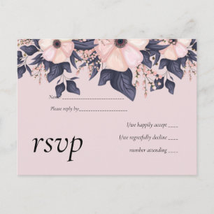 Dusty Pink Blue Floral Wedding Budget Einladungspostkarte