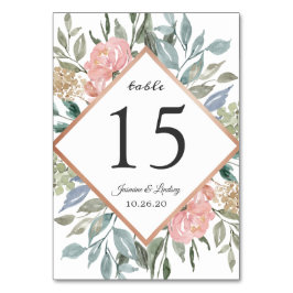 Dusty Pink Blue Green Foliage Rustikale Hochzeit Tischnummer