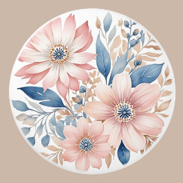 Dusty Pink Blume Blue Beige Boho Floral Keramikknauf