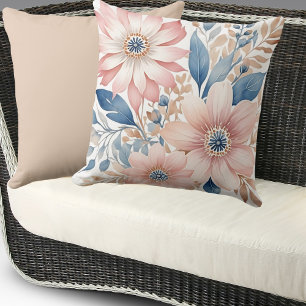 Dusty Pink Blume Blue Beige Boho Floral Kissen