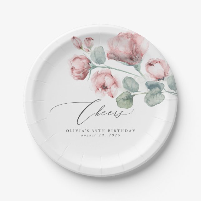 Dusty Pink Blume Elegant Romantisch Pappteller (Vorderseite)