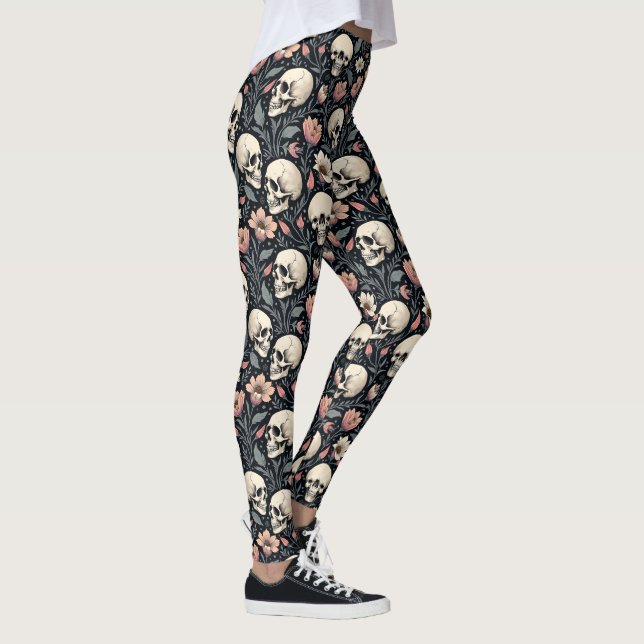 Dusty Pink Blume und Skulls Leggings (Rechts)