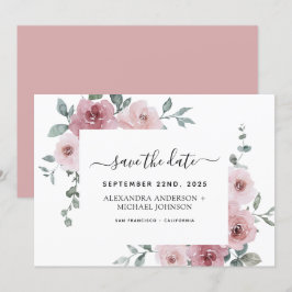 Dusty Pink Blumengrün Save the Date Invitati Einladung