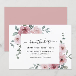 Dusty Pink Blumengrün Save the Date Invitati Einladung