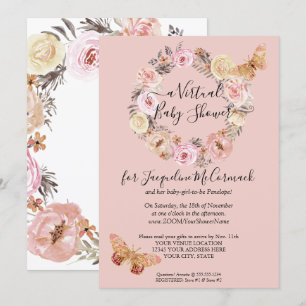 Dusty Pink Blumenstrauß Butterfly Virtual Dusche Einladung