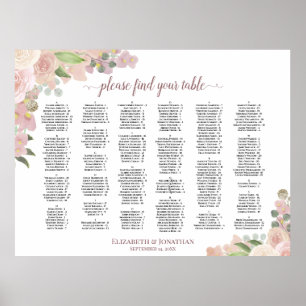 Dusty Pink Boho Bloral Alphabetische Sitztabelle Poster