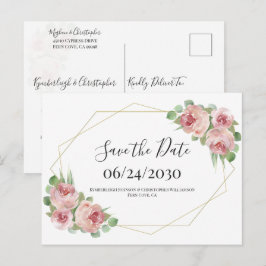 Dusty Pink Boho Floral Geometric Save the Date Postkarte