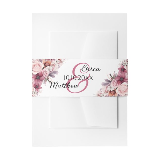 Dusty Pink Boho Floral Modern Script Wedding Einladungsbanderole (Vorderseite Beispiel)