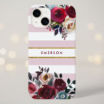 Dusty Pink Boho Floral Stripe Monogramm Case-Mate iPhone 14 Hülle<br><div class="desc">Benutzerdefinierte mit Monogramm Telefonfälle personalisiert mit Ihrem Namen oder anderen Texten. Dieses trendige Boho-Design besticht durch eine florale Wasserfarbe in rustikalen Herbstfarben auf einem staubigen lila rosa und weiß gestreiften Hintergrund mit Imitaten goldenen Folienakzent. Verwenden Sie die Designtools, um eine beliebige Hintergrundfarbe auszuwählen, Textfarben und Schriftartes zu ändern oder eigene...</div>