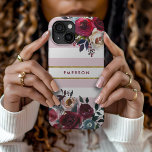 Dusty Pink Boho Floral Stripe Monogramm Case-Mate iPhone Hülle<br><div class="desc">Benutzerdefinierte mit Monogramm Telefonfälle personalisiert mit Ihrem Namen oder anderen Texten. Dieses trendige Boho-Design besticht durch eine florale Wasserfarbe in rustikalen Herbstfarben auf einem staubigen lila rosa und weiß gestreiften Hintergrund mit Imitaten goldenen Folienakzent. Verwenden Sie die Designtools, um eine beliebige Hintergrundfarbe auszuwählen, Textfarben und Schriftartes zu ändern oder eigene...</div>