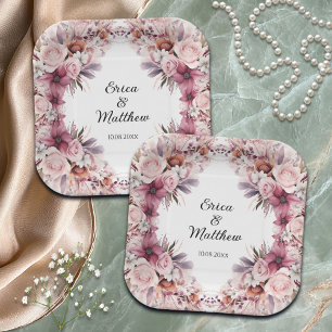 Dusty Pink Boho Floral Wedding Pappteller