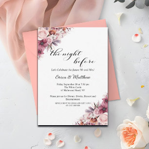 Dusty Pink Boho Floral Wedding Probe Dinner Einladung