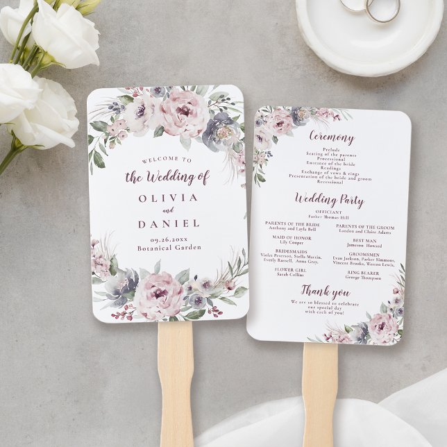 Dusty pink boho florale rustikale Hochzeitsprogram Fächer (Dusty pink boho floral rustic wedding program hand hand fan)