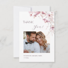 Dusty Pink Boho Flowers Thank You Card Dankeskarte