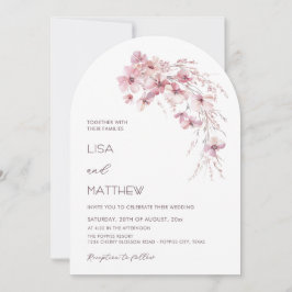 Dusty Pink Boho Flowers White Casual Wedding Einladung