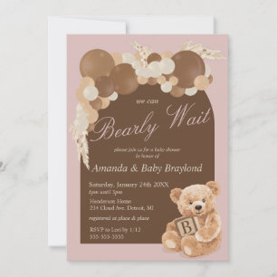 Dusty Pink Boho Teddy Bear Baby Shower Einladung