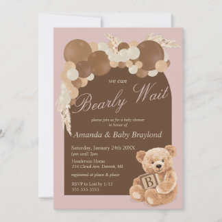 Dusty Pink Boho Teddy Bear Baby Shower Einladung