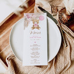 Dusty Pink Boho Teddy Bear Balloon Menu Card Einladung<br><div class="desc">Diese wunderschönen Menükarten fügen Ihrem besondere Anlass eine perfekte Touch hinzu. Die Farben Blau, Braun und Beige machen dieses Design zu einem idealen Ort für eine kleine Dusche. Personalisieren Sie jede Karte mit Ihren Daten, und wenn Sie gewollt haben, um den Stil und die Platzierung des Textes weiter zu ordnen,...</div>