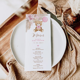 Dusty Pink Boho Teddy Bear Balloon Menu Card Einladung
