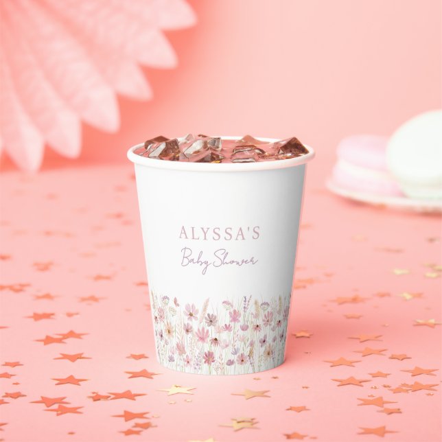 Dusty Pink Boho Wildblumen Babydusche Pappbecher (Insitu)