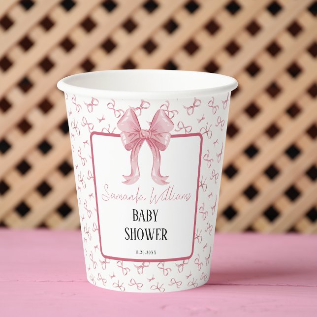 Dusty Pink Bow Watercolor Babydusche Pappbecher (Von Creator hochgeladen)