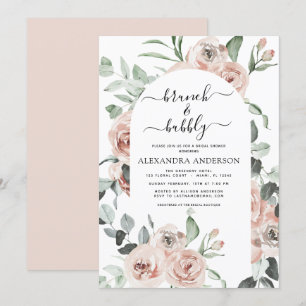 Dusty Pink Brunch & Bubbly Brautparty Greenery Einladung