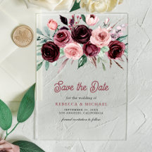 Dusty Pink Burgundy Floral Wedding Save the Date