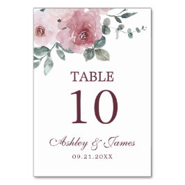 Dusty Pink Burgundy Floral Wedding Tischnummer