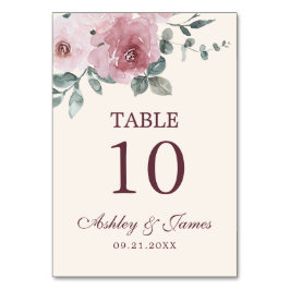 Dusty Pink Burgundy Floral Wedding Tischnummer