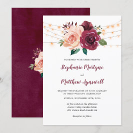 Dusty Pink Burgundy Rose Lights Botanische Hochzei Einladung