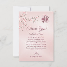 Dusty Pink Cherry Blossom Chinesische Hochzeit Dankeskarte