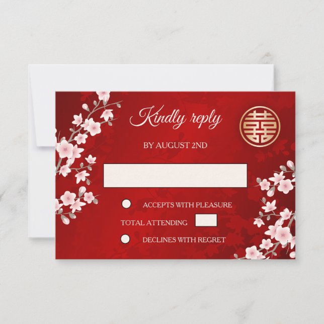 Dusty PInk Cherry Blossom Red UAWG Chinese Wedding Einladung (Vorderseite)