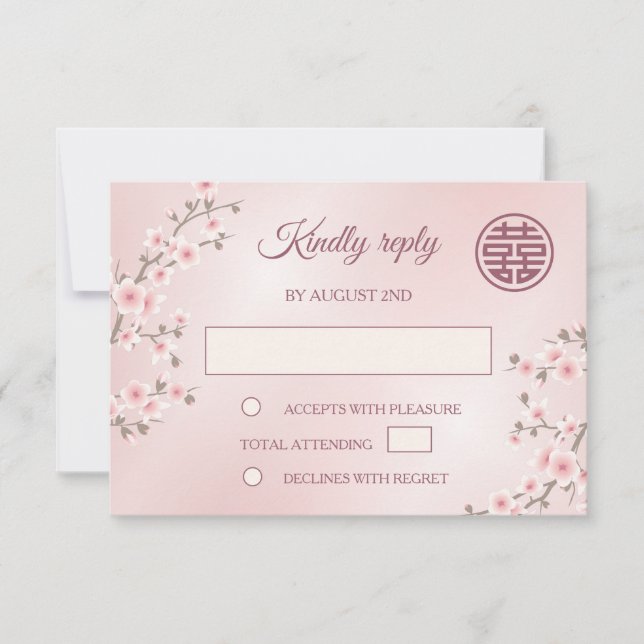 Dusty PInk Cherry Blossom RSVP Mariage chinois (Devant)