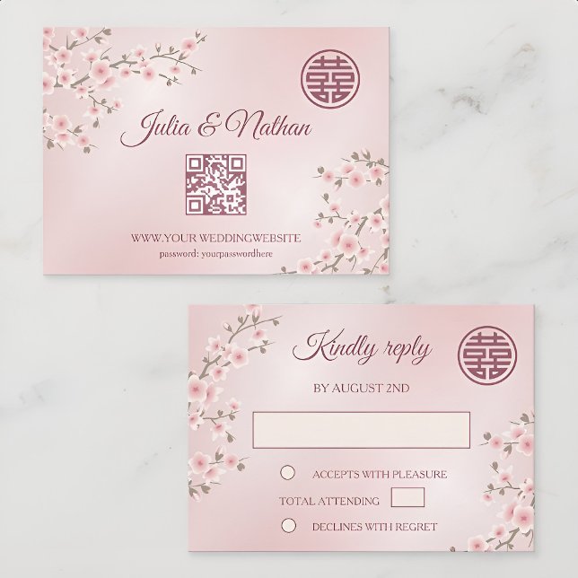 Dusty PInk Cherry Blossom UAWG Chinese Wedding RSVP Karte (Von Creator hochgeladen)