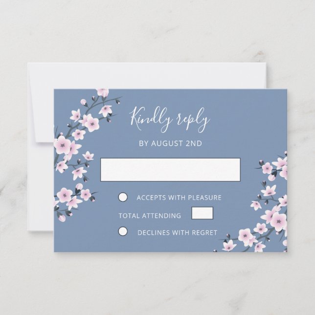 Dusty Pink Cherry Blossom Wedding RSVP Karte (Vorderseite)
