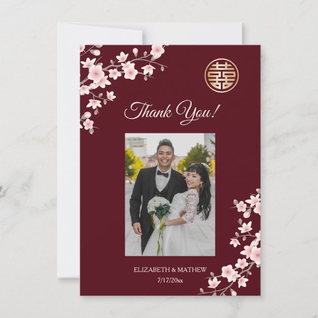 Dusty Pink Cherry Blossom Wedding Vielen Dank Dankeskarte (Vorderseite)