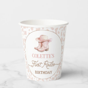 Dusty Pink Cowgirl Boots First Rodeo 1. Geburtstag Pappbecher