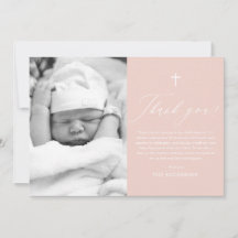 Dusty Pink Cross Girl Foto Taufe Danke Karte