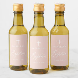 Dusty Pink Cross Girl Taufe Mini Weinkarte Weinetikett