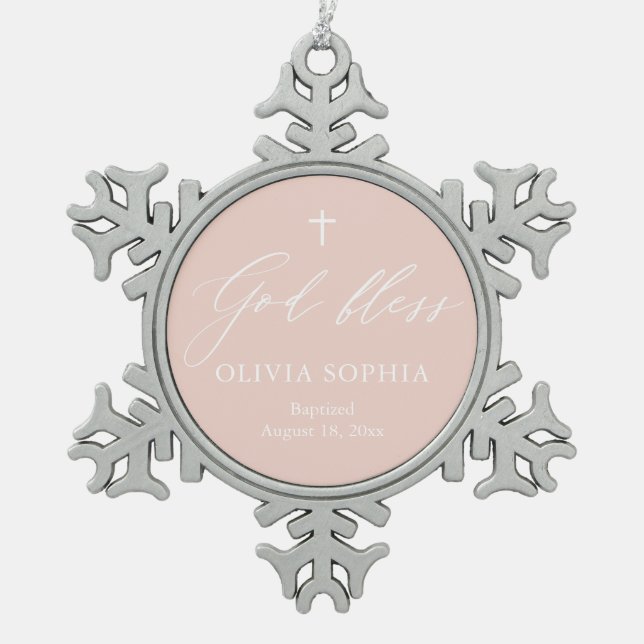 Dusty Pink Cross Girl Taufe Snowflake Ornament (Vorderseite)