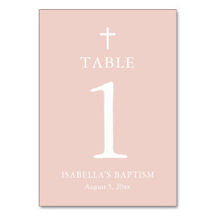 Dusty Pink Cross Girl Taufkarte Tischnummer
